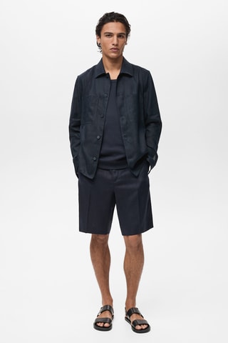 Surchemise 100 % lin poches - Bleu marine