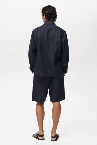 Surchemise 100 % lin poches - Bleu marine
