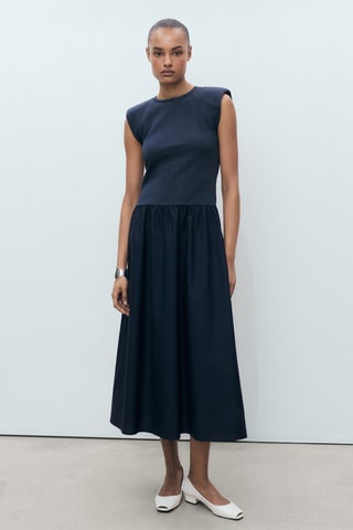 Robe midi tissu combiné - Bleu marine