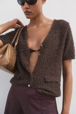 Cardigan en maille bouclée manches courtes - Marron