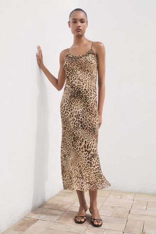 Robe midi léopard - Écru