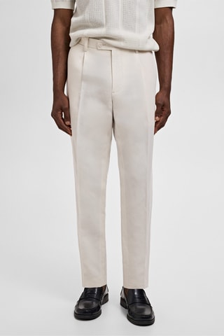 Pantalon costume slim-fit lin pinces - Écru