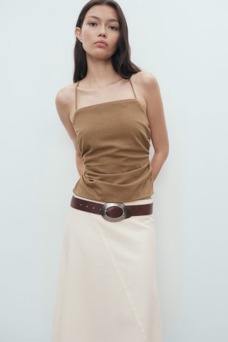 Jupe midi coton asymétrique - Écru