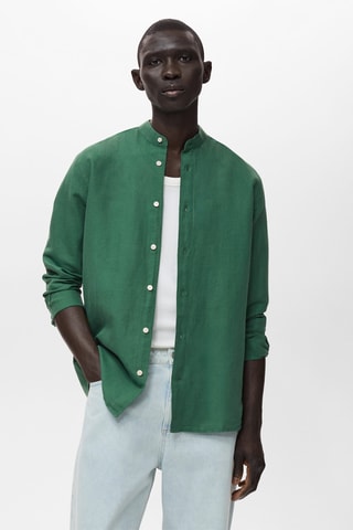 Chemise lin col mao - Vert