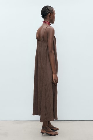 Robe longue effet froissé - Marron