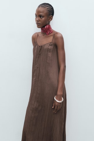 Robe longue effet froissé - Marron