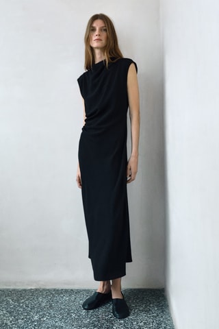 Robe midi froncée - Noir