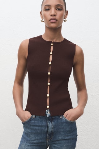 Gilet maille fentes - Marron