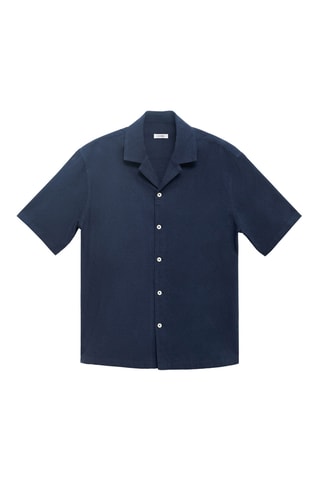 Chemise col bowling broderies - Bleu marine