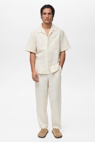 Chemise lin col bowling poche - Blanc