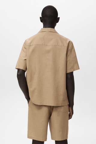 Chemise lin col bowling poche - Beige