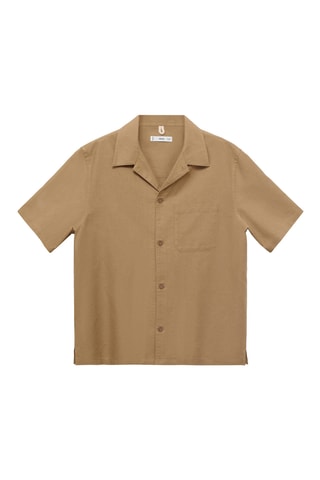 Chemise lin col bowling poche - Beige