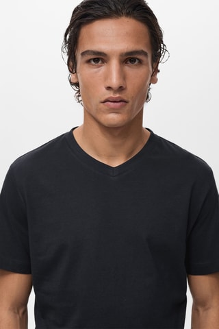 T-shirt col en V - Bleu marine