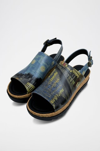 Sandalias de piel vegana de cuña Sea Sparkle - Azul y negro