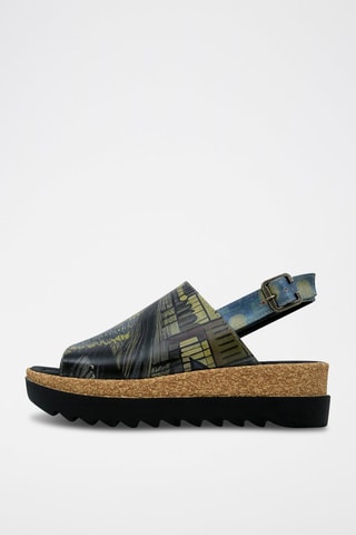 Sandalias de piel vegana de cuña Sea Sparkle - Azul y negro