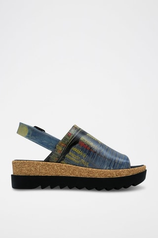 Sandalias de piel vegana de cuña Sea Sparkle - Azul y negro
