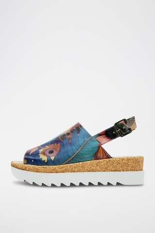 Sandalias de cuña Blooming Dog - Azul y beige