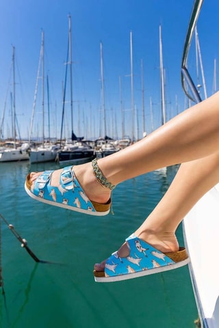 Sandalias Let me Cat You - Celeste y blanco