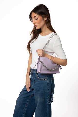 Borsa a spalla in crosta di pelle - Viola