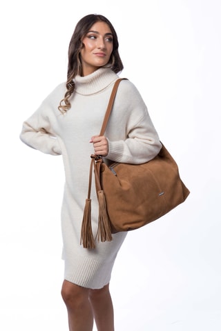 Borsa a spalla in crosta di pelle Nili - Marrone