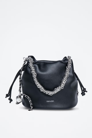 Borsa a secchiello in crosta di pelle Maguy - Nero