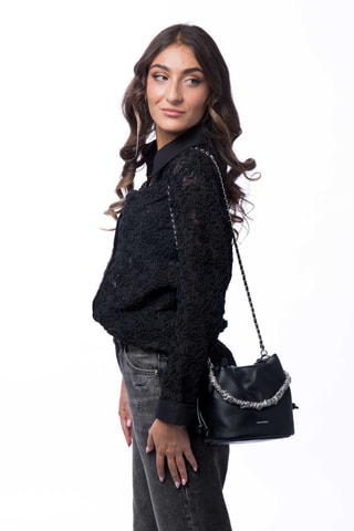 Borsa a secchiello in crosta di pelle Maguy - Nero