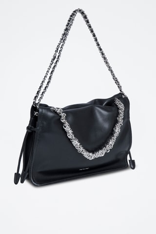 Borsa a spalla in crosta di pelle - Nero