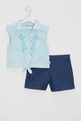 Chemisier noué et short - Bleu