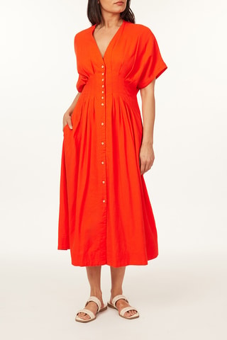 Robe midi en lin - Orange
