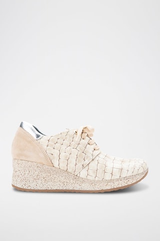 Leren Derby's met Sleehak - Beige