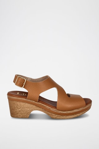 Leren Sandalen met Hak Cerdeña - Camel