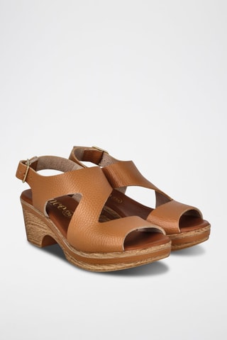 Leren Sandalen met Hak Cerdeña - Camel