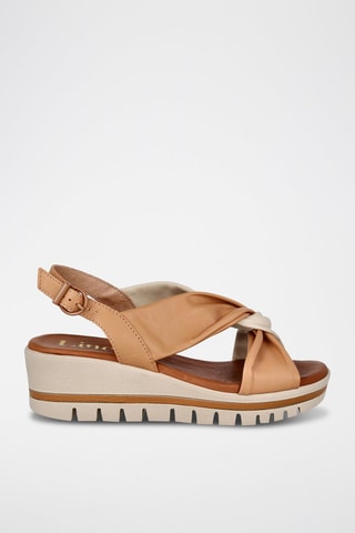 Leren Sandalen met Sleehak Iris - Camel