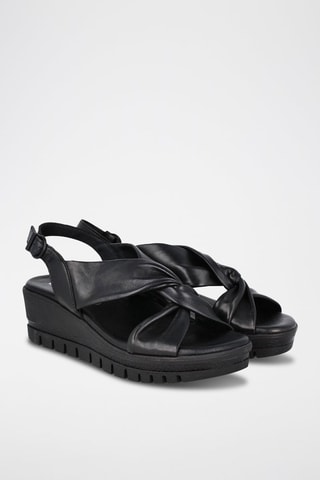 Leren Sandalen met Sleehak Iris - Zwart