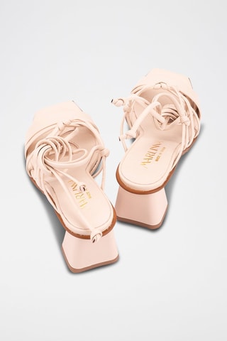 Leren Romeinse Sandalen met Hak - Nude 