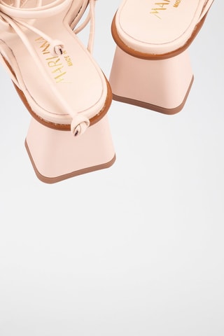 Leren Romeinse Sandalen met Hak - Nude 