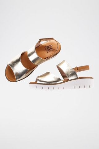 Leren Sandalen met Sleehak Lor - Zilverkleurig en Lichtbruin