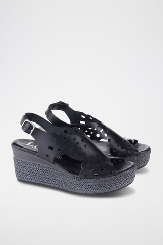 Leren Sandalen met Sleehak Olimpia - Zwart
