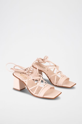Leren Romeinse Sandalen met Hak - Zachtroze  