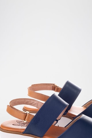Leren Sandalen met Sleehak Velvet - Marineblauw en Camel