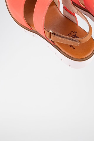 Leren Sandalen met Sleehak Velvet - Koraalrood en Camel