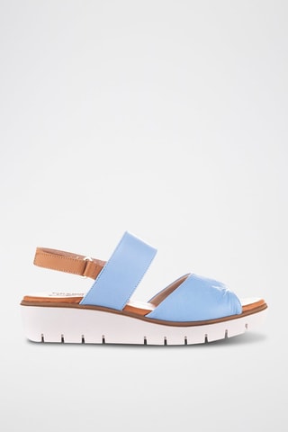 Leren Sandalen met Sleehak - Blauw