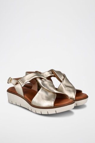 Leren Sandalen met Sleehak - Goudkleurig