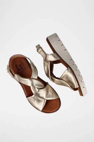 Leren Sandalen met Sleehak - Goudkleurig