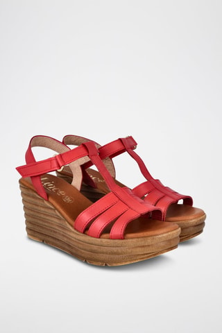 Leren Sandalen met Sleehak - Rood