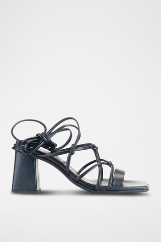 Leren Romeinse Sandalen met Hak - Zwart 