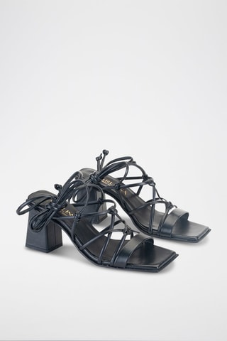 Leren Romeinse Sandalen met Hak - Zwart 