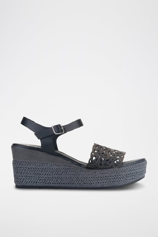 Leren Sandalen met Sleehak - Zwart