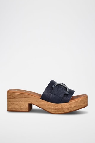 Leren Muiltjes met Hak - Marineblauw