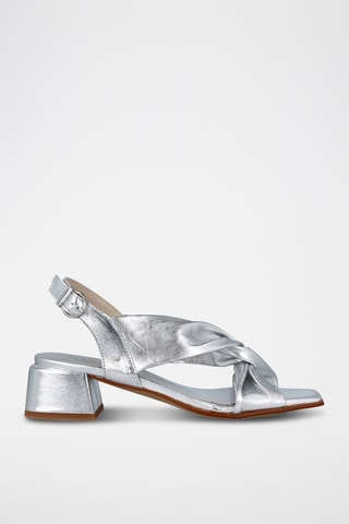 Leren Sandalen met Hak - Zilverkleurig
